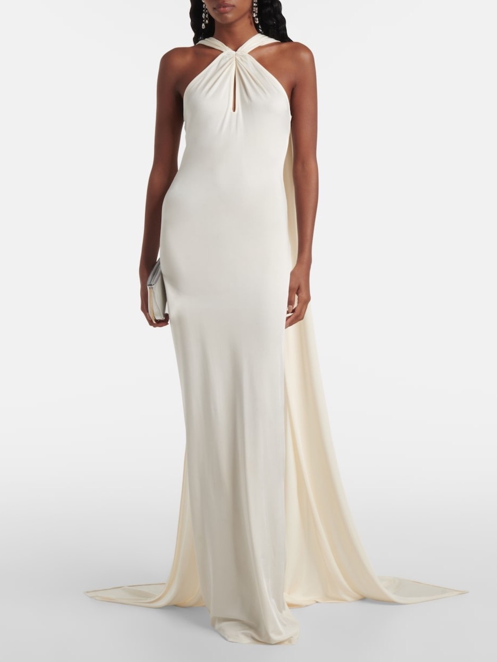 The New Arrivals Ilkyaz Ozel Maia draped column cutout gown in white
